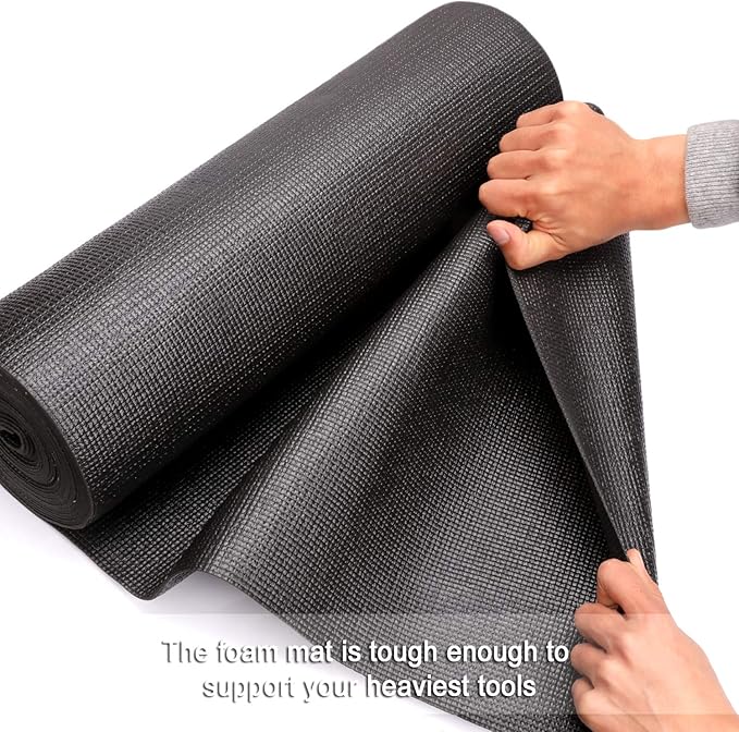 CASOMAN Professional Tool Box Liner and Drawer Liner 18 inch x 24 feet,Easy Cut Non-Slip Foam Rubber Toolbox Drawer Liner Mat - Adjustable Thick Cabinet Liners