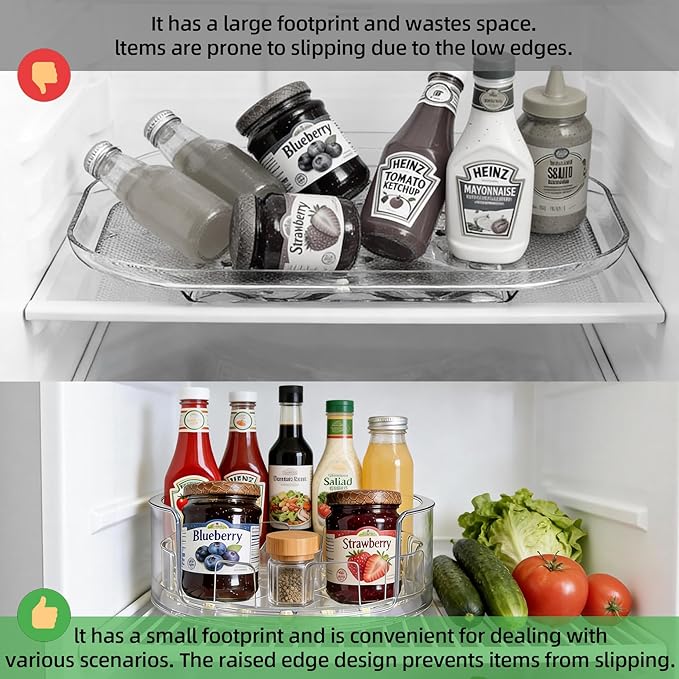360°Rotating Organizer, Lazy Susan for Refrigerator, 13x8.5 Inch Kitchen Organizer for Fridge, Cabinet, Clear