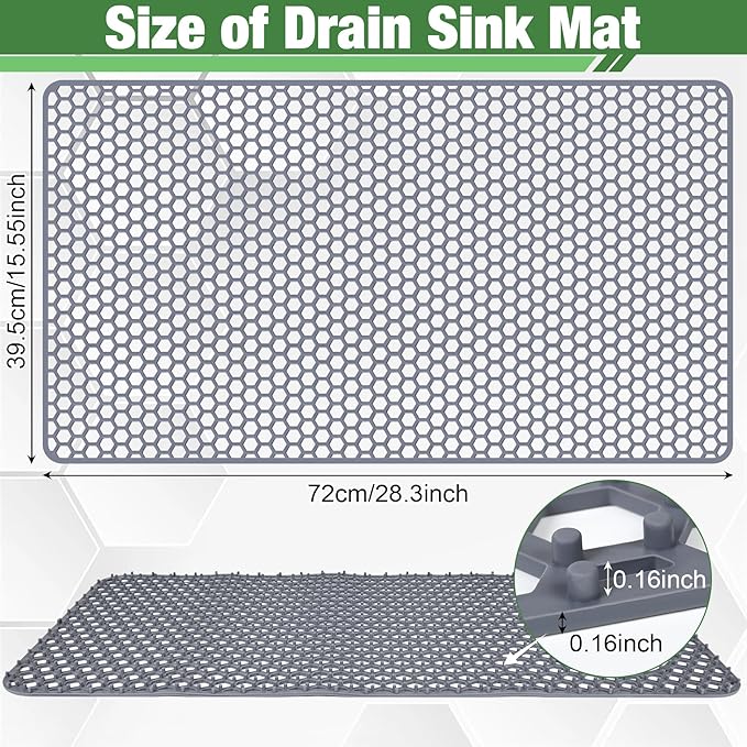 Inchoco Sink Protectors Mat - 28.3"x15.55" Kitchen Sink Pad for Bottom of Basin for Protection of Stainless Steel and Tableware, Farmhouse Rubber Basin Mat Protector - Light Gray
