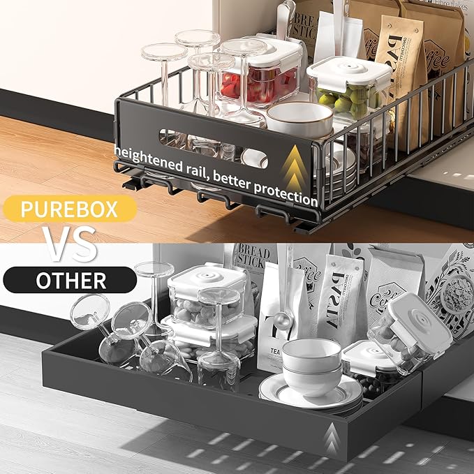 1 Pack Pull Out Cabinet Organizer, Slide Out drawers for cabinets, Heavy Duty Carbon Steel Roll Out Shelves for kitchen, bathroom, under sink, pantry (14.7’’-23.1’’ Slide, Adhesive & Screw)