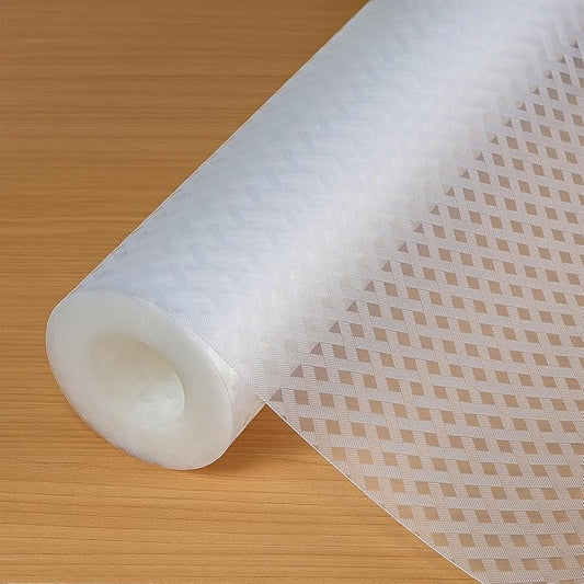 Hersvin Shelf Liners 12 in x 20 ft EVA Drawer Mats, Non-Adhesive Cupboard Protector, Kitchen Cabinet Lining Fridge Liner (Clear Crossed Stripe, 30.5x610cm)