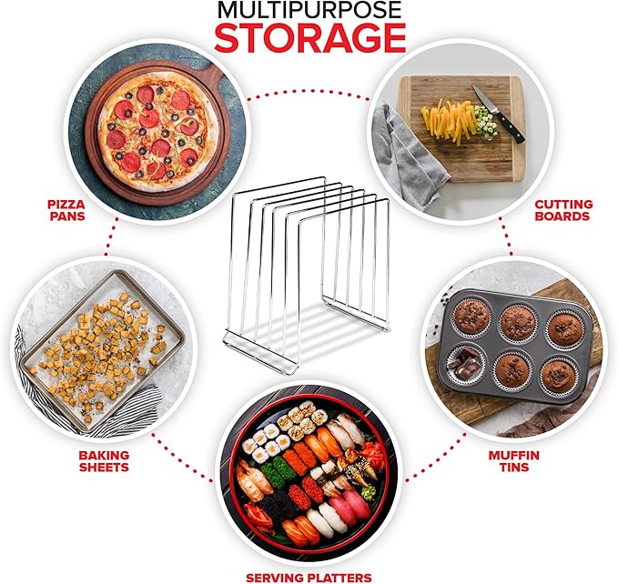 Stock Your Home Chrome Steel Baking Pan Organizer Rack 8 Pack Extra Tall Holder for Cabinet or Counter Stores Cookie Sheets Muffin Tins and Cutting Boards