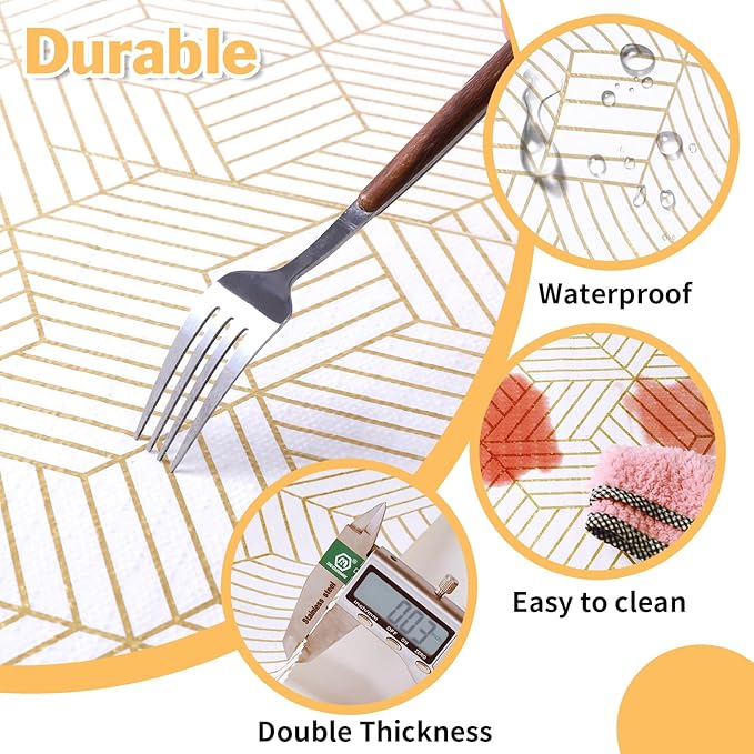 Shelf Liners for Kitchen Cabinets Non Adhesive Shelf Liner Paper Non-Slip Thickened Drawer Liner Easy to Clean for Tool Box Refrigerator with Knife and Tape Measure, Gold Geometric, 17.3 x 236.2 in