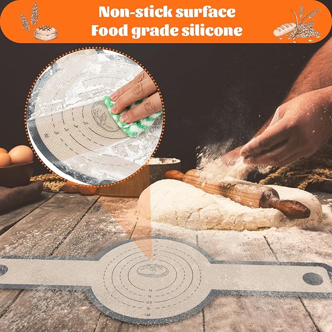 Silicone Bread Sling Dutch Oven Liners Sourdough Baking, Non-stick bread mat With Extra Long Handles, Easy Clean Reusable Silicone Bread Baking Mat, 2 Pack for Transferable Dough,