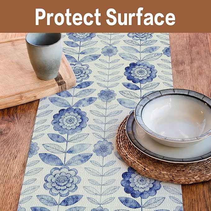 Vuacepe Drawer and Shelf Liner for Kitchen Cabinets Non-Adhesive Strong Grip Floral Shelf Liner Non-Slip Waterproof Blue Flower Drawer Liner for Cupboard Shelves Easy to Clean Cabinet Liner 16IN×10FT