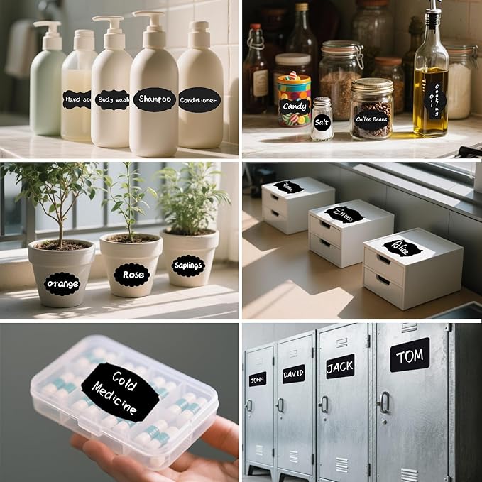 XQIGI Chalkboard Labels 244 PCS, Waterproof Reusable Blackboard Stickers with 2 Chalk Marker, Erasable Handwritten Stickers or Food Containers, Mason Jars, Pantry, Bottles Storage Bins (244 PCS)