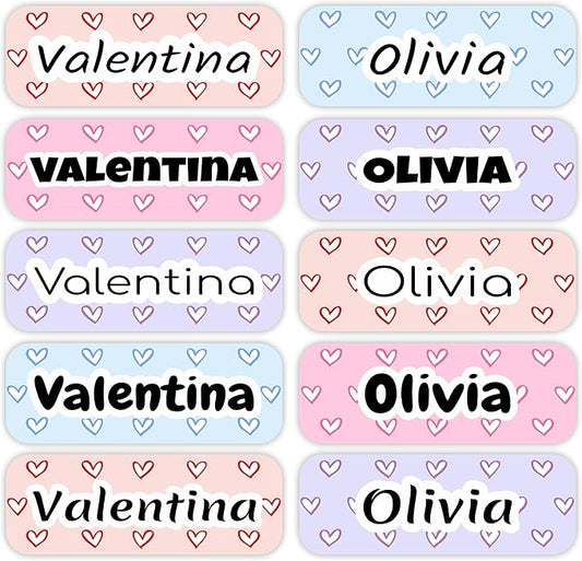 KYTRA Personalized Name Labels for Kids 120 Stickers for Daycare & School Supplies, Clothes, Toys, Lunchboxes and More - Waterproof, Laundry, Dishwasher & Microwave Safe, Made in USA (Cutie Love)