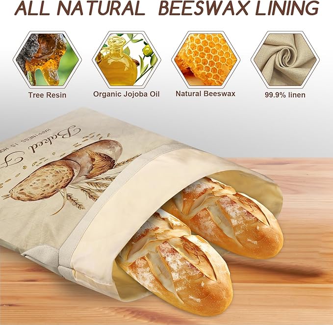fufeisi Beeswax Bread Bags for Sourdough, 2 Pack Reusable Bread Bag for Storage XL 17x13 Inch, Large Linen Bags for Homemade Sourdough - Keep Fresh, Freezer Safe