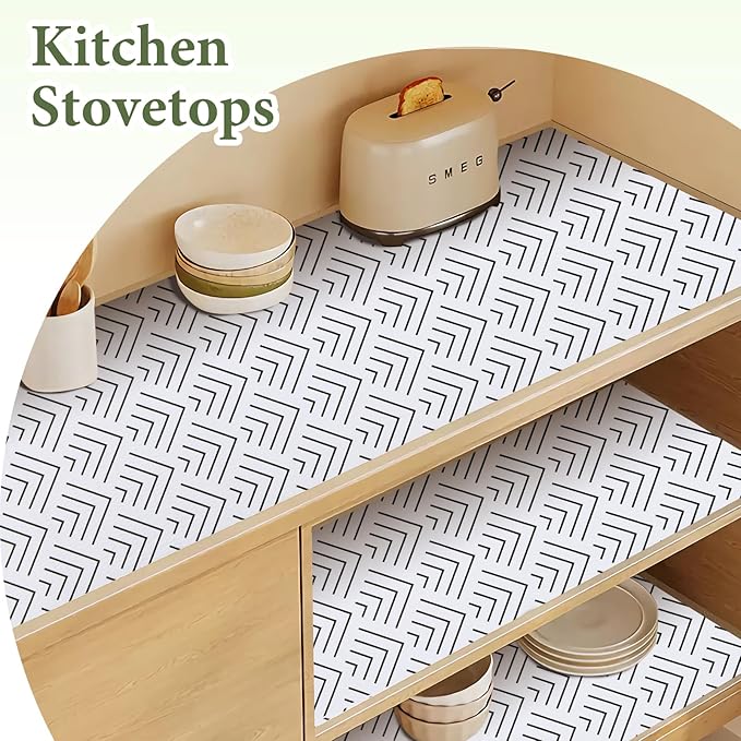 Shelf Liner for Kitchen Cabinets Non Adhesive Drawer Liner Non-Slip Thickened Shelf Liner Paper Strong Easy to Clean for Tool Box Refrigerator with Knife and Tape Measure, Black Arrow, 11.8 x 118 in