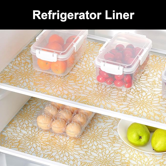 CooyesFridge Liners Shelf Liner for Kitchen Cabinets Refrigerator Liners Waterproof & Oil-Proof Kitchen Cupboard Liner Non Adhesive Drawer Mats EVA Material for Shelves（11.8" W x 360" L）