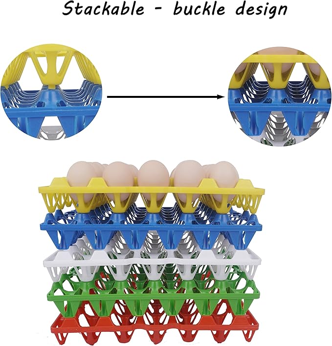 10Pcs Plastic Egg Tray, 30-Cell Egg Flats, Stackable Egg Crates, Red, Rectangular, Modern, Washable, Open Top, False Lid, BASKET, Plastic, 10Pcs