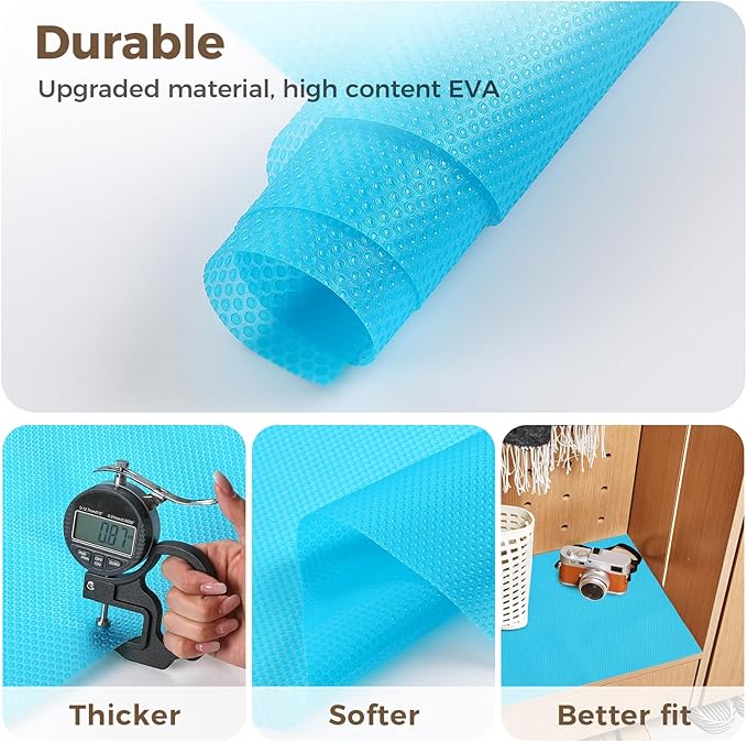ALIUNI 100% EVA Shelf Liner for Kitchen Cabinet, 12" x 240" Drawer Liners Non Adhesive Non Slip Waterproof Plastic Paper, Dresser Pantry Bathroom Refrigerator Protector, Blue