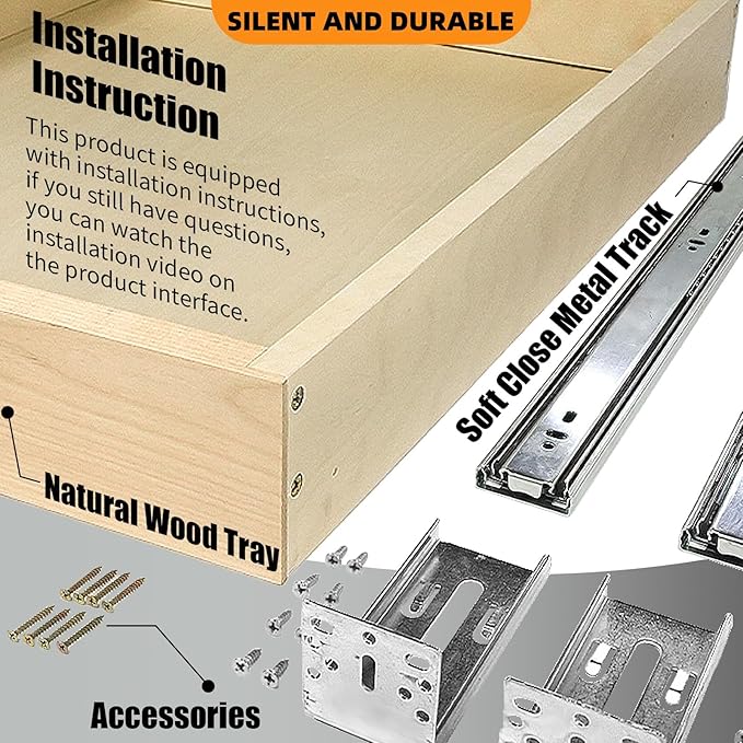Pull Out Drawers for Cabinet Wood Slide Out Cabinet Organizer and Storage Cabinet Kitchen Drawers Slide Out Shelves Pull Out Shelves in Kitchen Pantry Bathroom with Soft Close 27"W x 22"D x 3"H