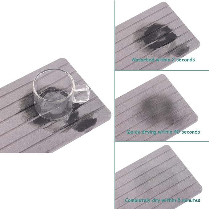2 PCS Water Absorbent diatomite Coasters, 8.3" x 4" Water Absorbing Stone Tray for Sink, Stone Drying mat for Kitchen Counter, Stone soap Tray Used for Hand Soaps & toiletries & Plants