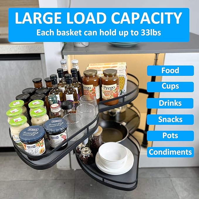 HANKEY Swing Left Blind Corner Cabinet Pull Out Organizer 2-Tier Slide Out Kitchen Organizers and Storage with Soft Close, Kitchen Cabinet Lazy Susan Organizer for Cabinet 36inch, Left Open