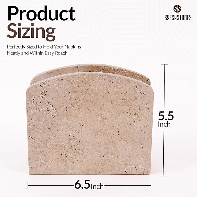 Marble Napkin Holder for Table 6.5 Inch Handmade Travertine Decorative Cocktail Napkins & Tissue Paper Holders for Modern Farmhouse Decor, Bathroom Accessories, Home, Kitchen and Dining