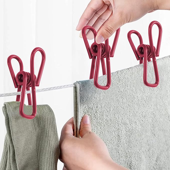Multipurpose Metal Bag Clips - 2 Inch Colorful Sealer for Sealing Food, Paper Holder, Clothesline Clip for Laundry Hanging, Kitchen Bags (Red, 10PCS)