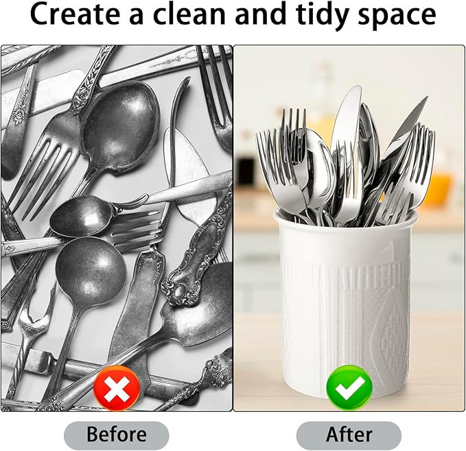 5.2" Cooking Utensil holder，Ceramic Kitchen Utensil Holder，White Utensil Crocks for Spatula Spoon Stick Straw Teaspoon (white, 1)