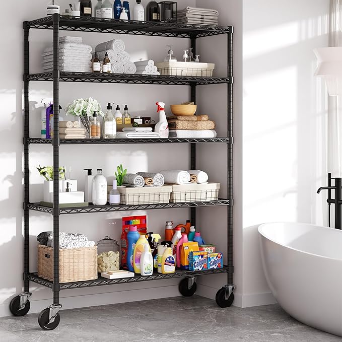 MODCART 48" W x 20" D x 72" H Wire Shelving Unit with Lockable Wheels, 5-Tier Heavy Duty Garage Shelves, 400 lbs Per Shelf Capacity, Industrial Storage Rack for Garage Pantry Kitchen