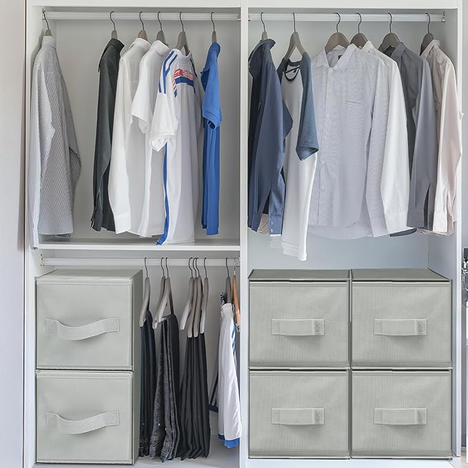 Weysat 6 Pack Stackable Storage Drawers Collapsible Closet Organizer with Drawer Cube Organizer Shelf Storage Fabric, Clothes, Towels Cubby for College Bedroom Living Room