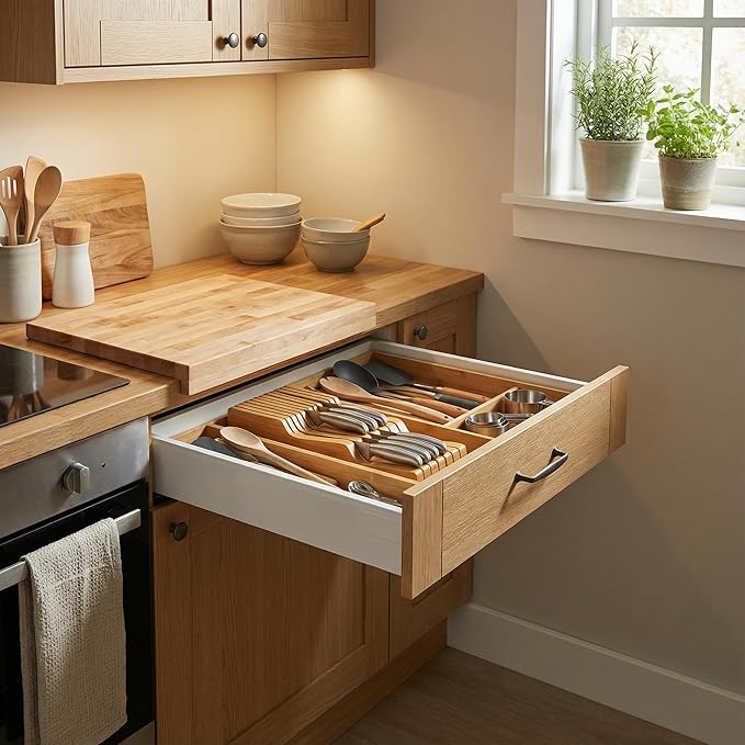 Culinary Edge Bamboo In-Drawer Knife Block Organizer | Space-Saving Knife Drawer Insert for Safe Blade Storage | Eco-Friendly Bamboo Knife Organizer for Kitchen Drawers