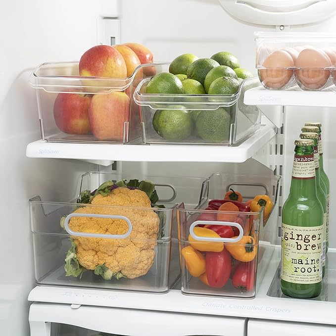 Oggi Cabinet/Drawer High Wall Storage Bin - 14" x 10", Clear/Gray, Ideal for Kitchen Organization, Pantry Storage, Fridge Organizing - Set of 6