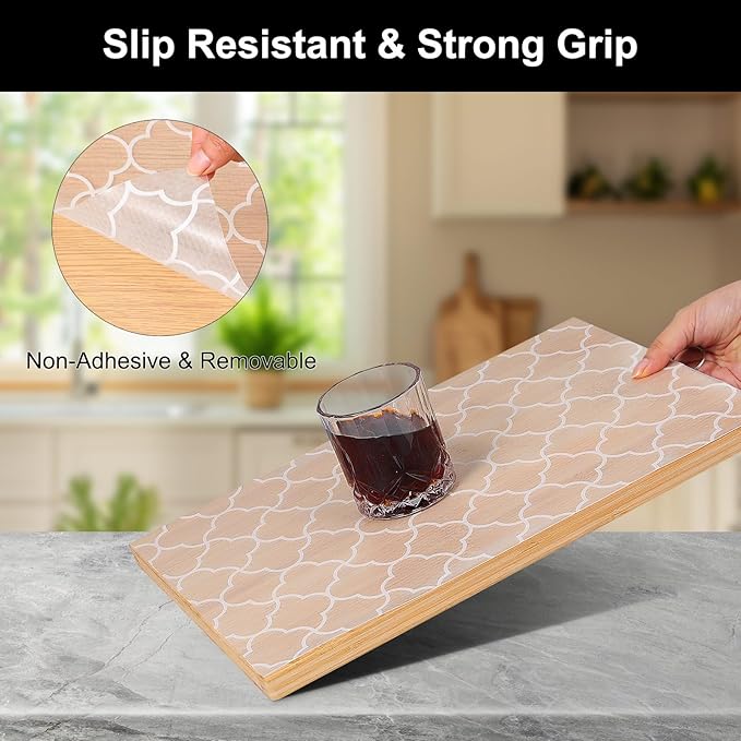 Cooyes Shelf Liner – Premium Non-Adhesive Cabinet & Drawer Liner for Kitchen – Waterproof Shelf Paper with Modern Pattern – Durable EVA Cabinet Mat – Easy to Cut （12" W x 360" L）