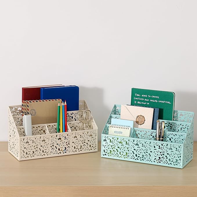 Modern Countertop Organizer, Desk Accessories - Organizer for Bills, Letters, Papers - Mail Sorter, Pencil Holder (Blue)