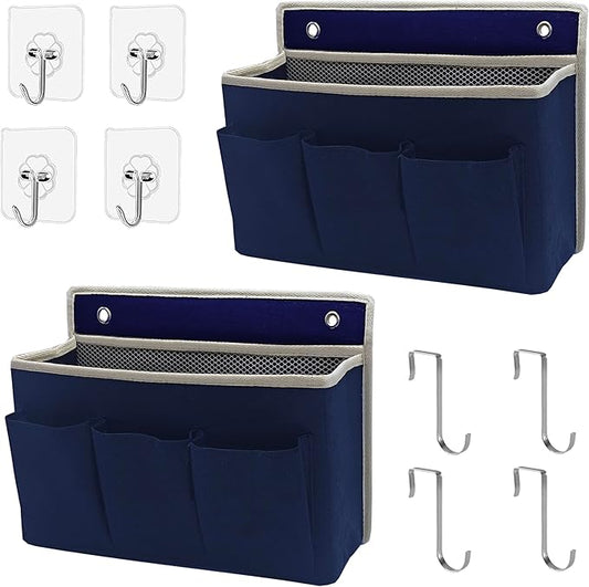 2-Pack Wall Hanging Organizer Bag/Hanging Baskets with Large Mesh Compartment & 3 Pockets，Over the Door Hanging Organizer Space Saving Storage for Bedroom,RV Camper, Closet (Navy Blue -2 Pack)