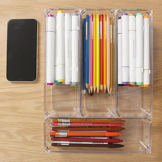 LotFancy 8 Pack Clear Plastic Drawer Organizers, Food Grade Storage Trays, Non-Slip Storage Bins for Kitchen Utensil, Silverware Cutlery, Bathroom, Office Desk, Makeup, Jewelry, 9.2''×3''×2''