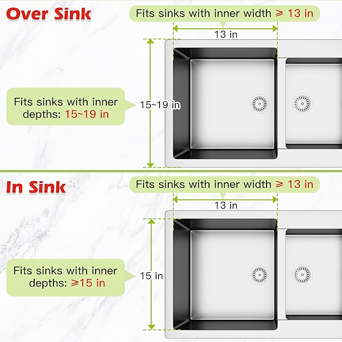 JASIWAY Dish Drying Rack in Sink, Expandable Stainless Steel Dish Drainer for Kitchen Sink, Dish Strainer Rack, Retractable Over Sink Dish Rack with Utensil Holder, 13.1''~16.6''D x 11.8''W, Silver