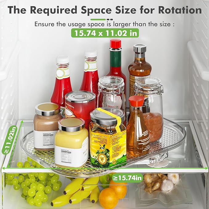Lazy Susan Organizer for Refrigerator, 14.17" X 10.24" Fridge Organizers and Storage, Lazy Susan Turntable for Cabinet, Non-Skid Fridge Organizers for Pantry, Table Top