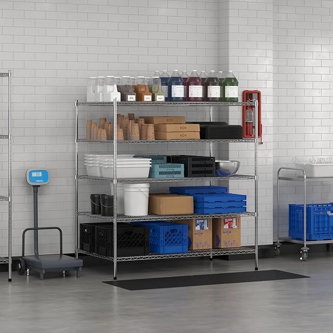 Commercial NSF Listed Chrome Stationary Wire Shelving Kit 36" x 60" x 64", with 5 Shelves Perfect for Warehouse, Walk-in Refrigerator, Freezer, Grocery Store, Restaurant, Dishroom