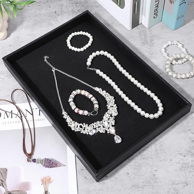 4Pcs Jewelry Organizer Trays, Stackable Velvet Jewelry Trays, Drawer Insert Divider Jewel Display Storage with Removable Dividers, Divided Storage for Earring Necklace Rings Bracelet