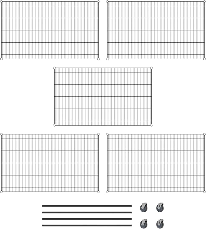 Commercial NSF Listed Black Epoxy Mobile Wire Shelving Kit 36" x 60" x 60", with 5 Shelves Perfect for Warehouse, Walk-in Refrigerator, Freezer, Grocery Store, Restaurant, Dishroom