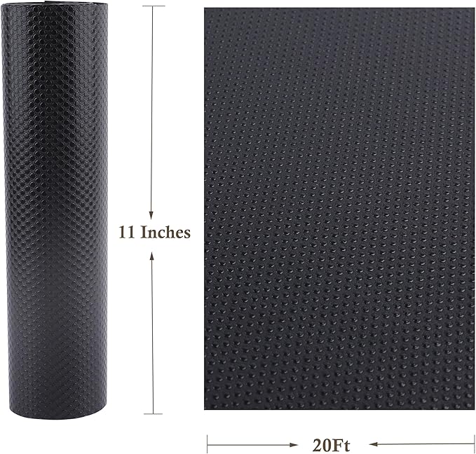 Cabinet Shelf Liner 11 Inch Wide X 20 Ft Non-Slip Kitchen Drawer Liners Waterproof & Oil-Proof Drawer Liners for Cupboard Pantry Non Adhesive Refrigerator Shelf Liner Strong Grip Cabinet Mat (Black)