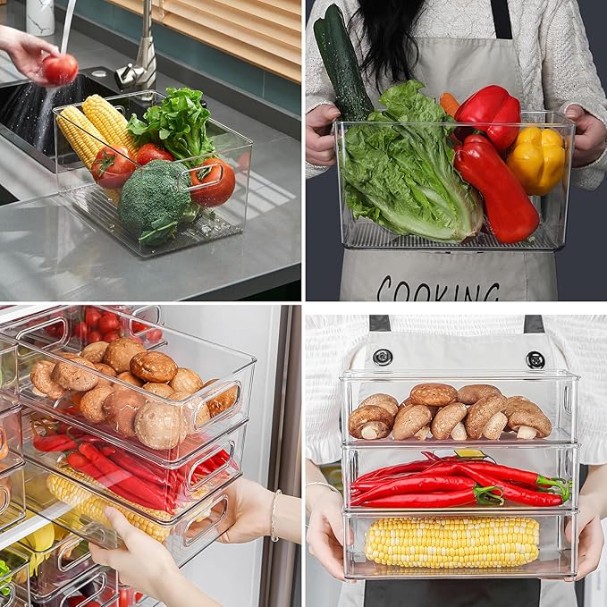 3 Pack Clear Plastic Storage Bins, Large Pantry Organizer Basket with Handle, BPA Free Storage Containers for Fridge, Closet, Bathroom, Under Sink and Kitchen Organization