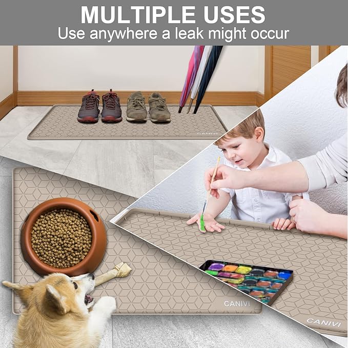 CANIVI Under Sink Mat, 34" x 19" Waterproof Silicone Under Sink Tray for Kitchen & Laundry Cabinets, Kitchen Cabinet Shelf Protector, Up to 3.3 Gallons Liquid, Fits 36 inch Standard Cabinet Apricot