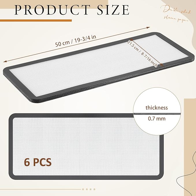 6 Pcs Large Silicone Mats Compatible with Harvest Right Freeze Dryer Gray Large Trays Silicone Mats Reusable Baking Sheet Durable Easy Clean No Stick Drying Liner for Kitchen