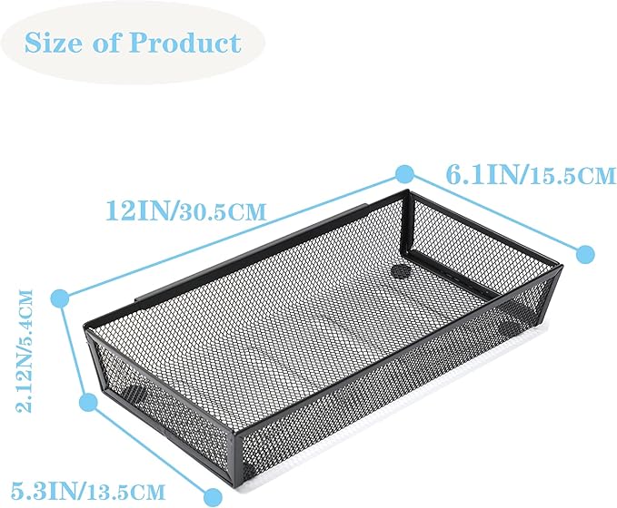 Silverware Organizer ，Mesh Cutlery silverware Tray for Drawer，Tool tray organizer,Utensil Flatware Tableware Organizer for Kitchen,Office,with Non-slip,Fits Standard Drawer,(6x12 IN) 6PSC,Black