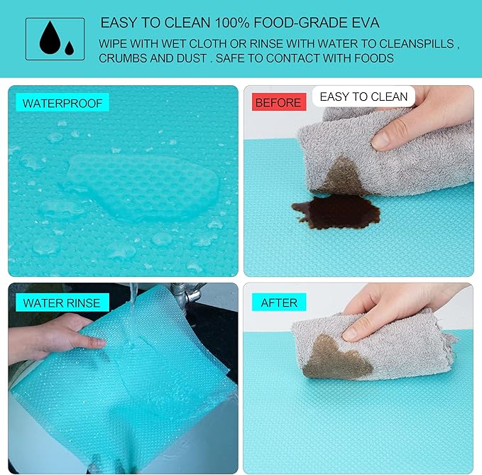 16 Pcs Refrigerator Liners Mats Washable, Refrigerator Mats Liner Waterproof Oilproof, Shinywear Fridge Liners for Shelves, Cover Pads for Freezer Glass Shelf Cupboard Cabinet Drawer (16 Clear)
