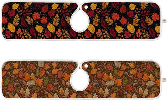 2 PCS Kitchen Sink Splash Guard 23.6 Inch Faucet Mat for Kitchen Sink Bathroom Sink Faucet Absorbing Drip Drain Mat Pad Microfiber Soft Washable Brown Autumn Maple Leaves