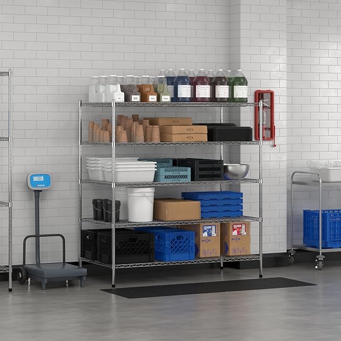 Commercial NSF Listed Chrome Stationary Wire Shelving Kit 30" x 60" x 64", with 5 Shelves Perfect for Warehouse, Walk-in Refrigerator, Freezer, Grocery Store, Restaurant, Dishroom
