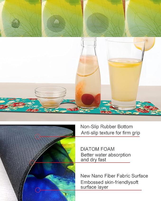 Kitchen Sink Splash Guard Faucet Mat Super Absorbent Fast Drying Mat Sink Gadgets Splash Guard Behind Faucet Drip Catcher for Kitchen (Boho Flowers, 15x5.5in)