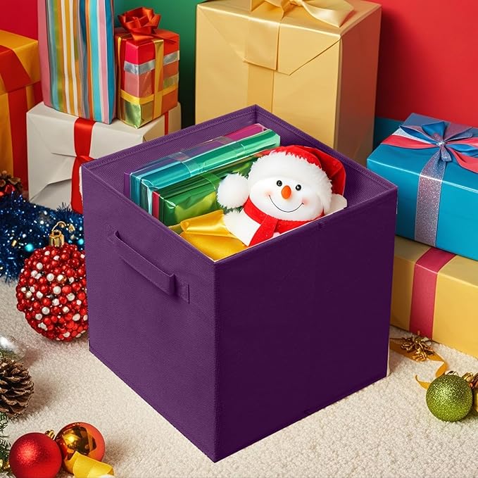 ShellKingdom Storage Bins, Foldable Fabric Storage Cubes And Cloth Storage Organizer Drawer For Closet And Toys Storage, 13 X 13 X 13 INCH, 6 Pack (Purple)