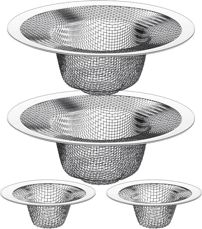 HNYYZL 4.5" Top / 2.5" and 2.125" Top / 1" Basket Drain Strainer, 4Pcs Sink Drain Hair Catcher, Bathroom Sink Drain Strainer