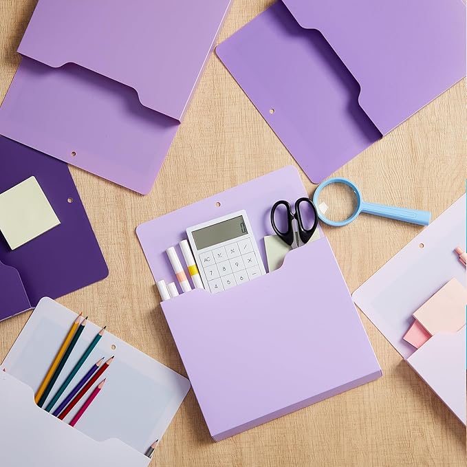 Fuutreo 6 Pcs Magnetic Wall File Organizer Magnetic Wall File Holder Refrigerator Magazine Holder for Mail Letters Paper(Violet Color,12.2 x 9.4 Inch)