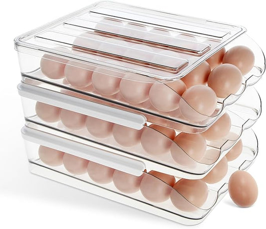 Creekview Home Emporium Egg Container for Refrigerator - Clear Stackable 3 Tier Plastic Egg Holder Drawer - 4 Dozen Capacity Farm Eggs Organization Storage Trays for Fridge or Kitchen Counter