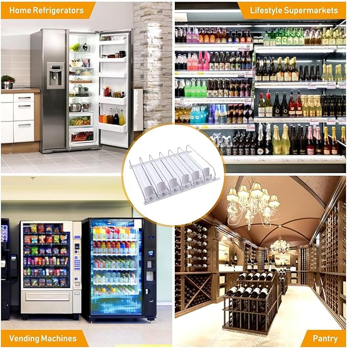 FLEXMAN Drink Organizer for Fridge, 6 Rows Adjustable Width Spring Loaded Drink Dispenser, Beverage Dispenser, Water Bottle Organizer for Soda, Beer, Wine, Sparkling Wine (White)