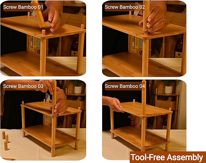 Bamboo Cabinet Organizer Set (2) - Counter Shelf Organizer & Bamboo Organizer Bins Fit, Expandable Cabinet Shelf Organizer for Kitchen Counter/Bathroom - Useful Home & Housewarming Gift(Medium)